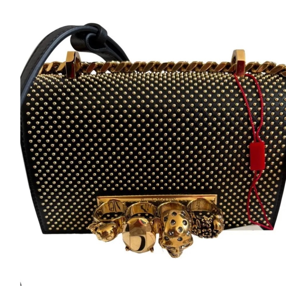 Alexander McQueen Black and Gold Crossbody Bag with Studded Design